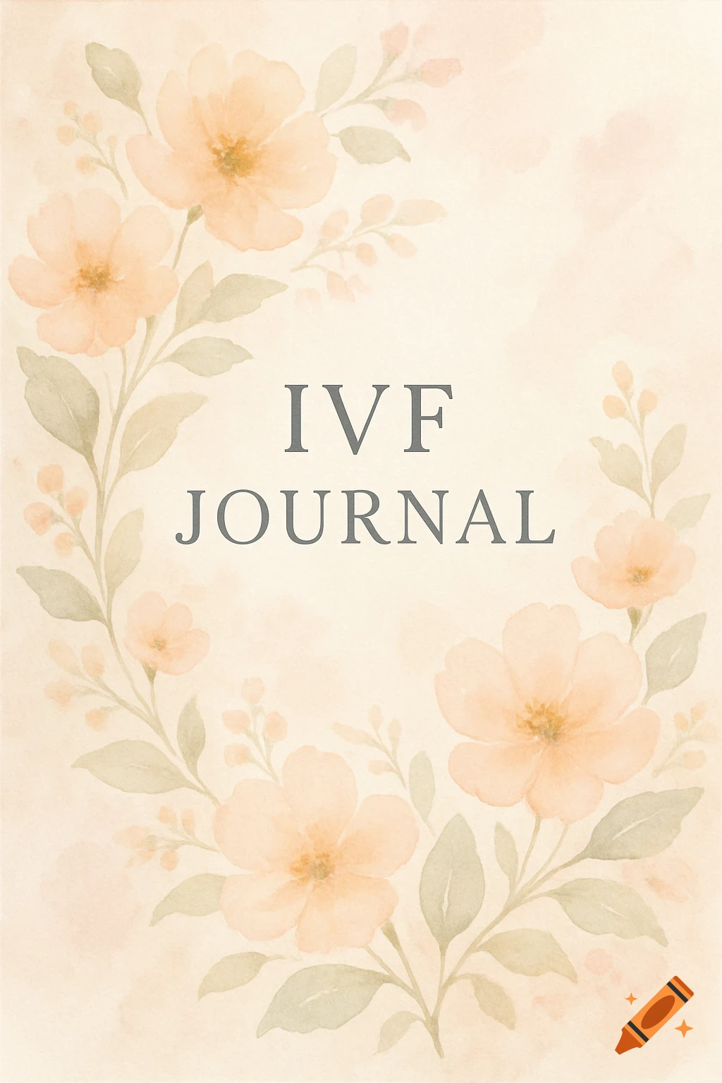 Watercolor floral wreath surrounding 'IVF JOURNAL' title on a cream background