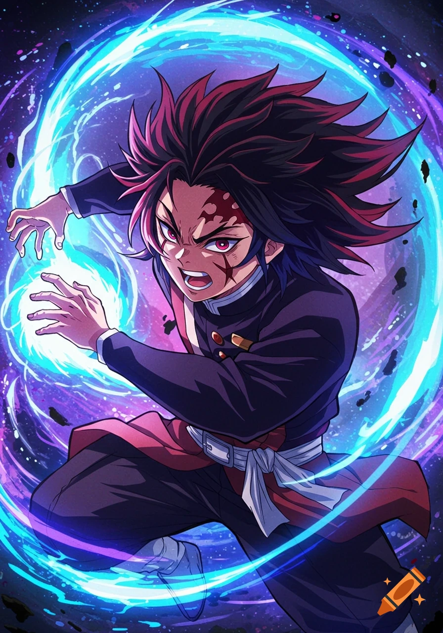 Anime character unleashing blue energy in a dynamic pose.