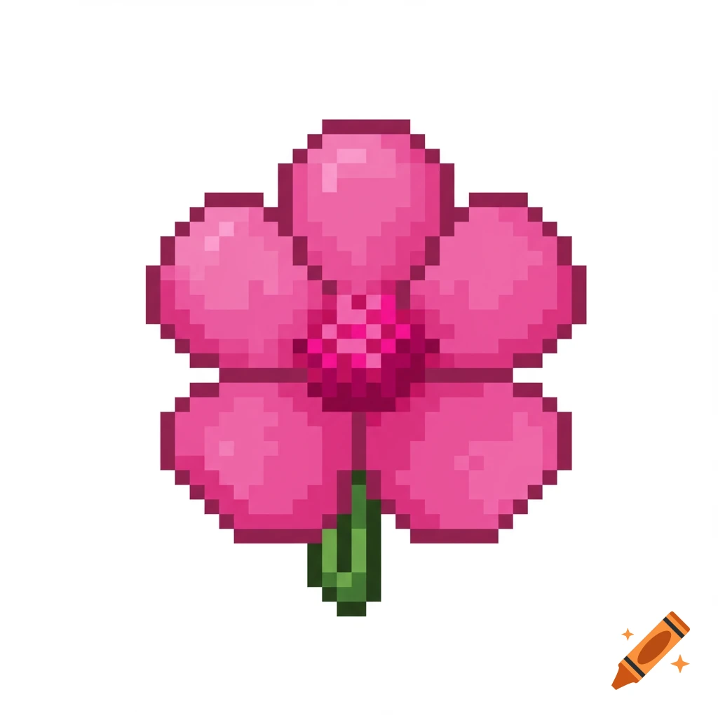 Pixel art of a pink flower.