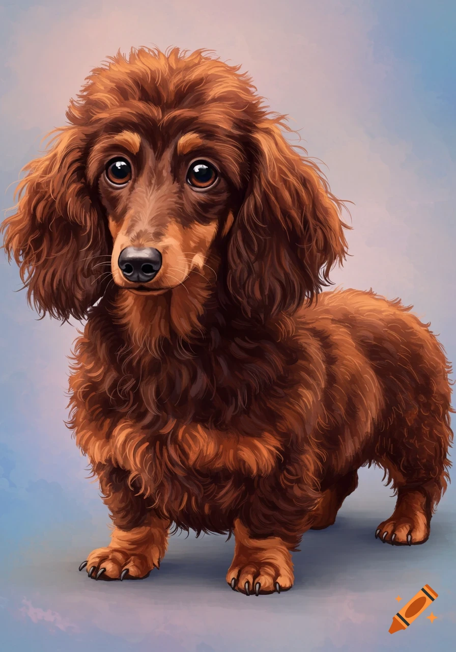 A brown long-haired dachshund.