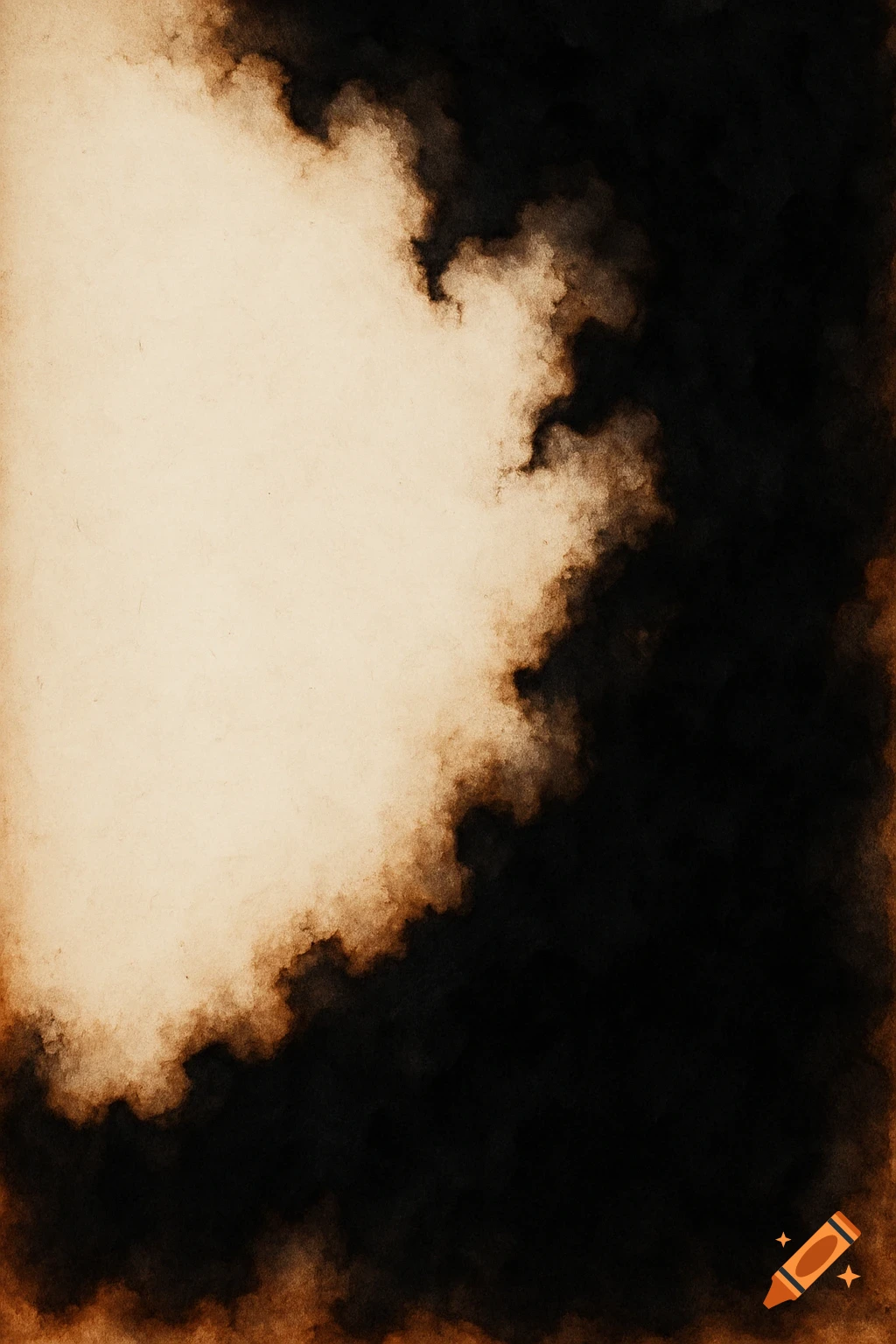 Abstract background texture resembling aged paper with a dark, irregular ink stain or burnt edge covering the right half.