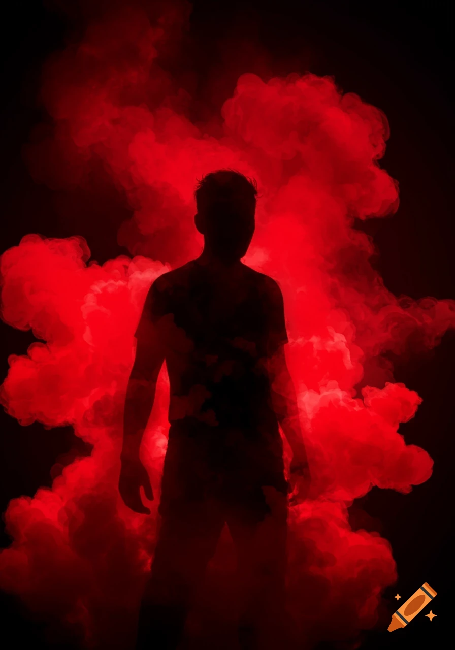 Silhouette of a person surrounded by red smoke