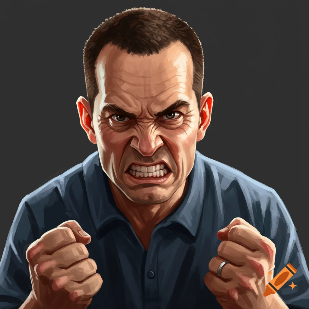 Angry man with clenched fists.