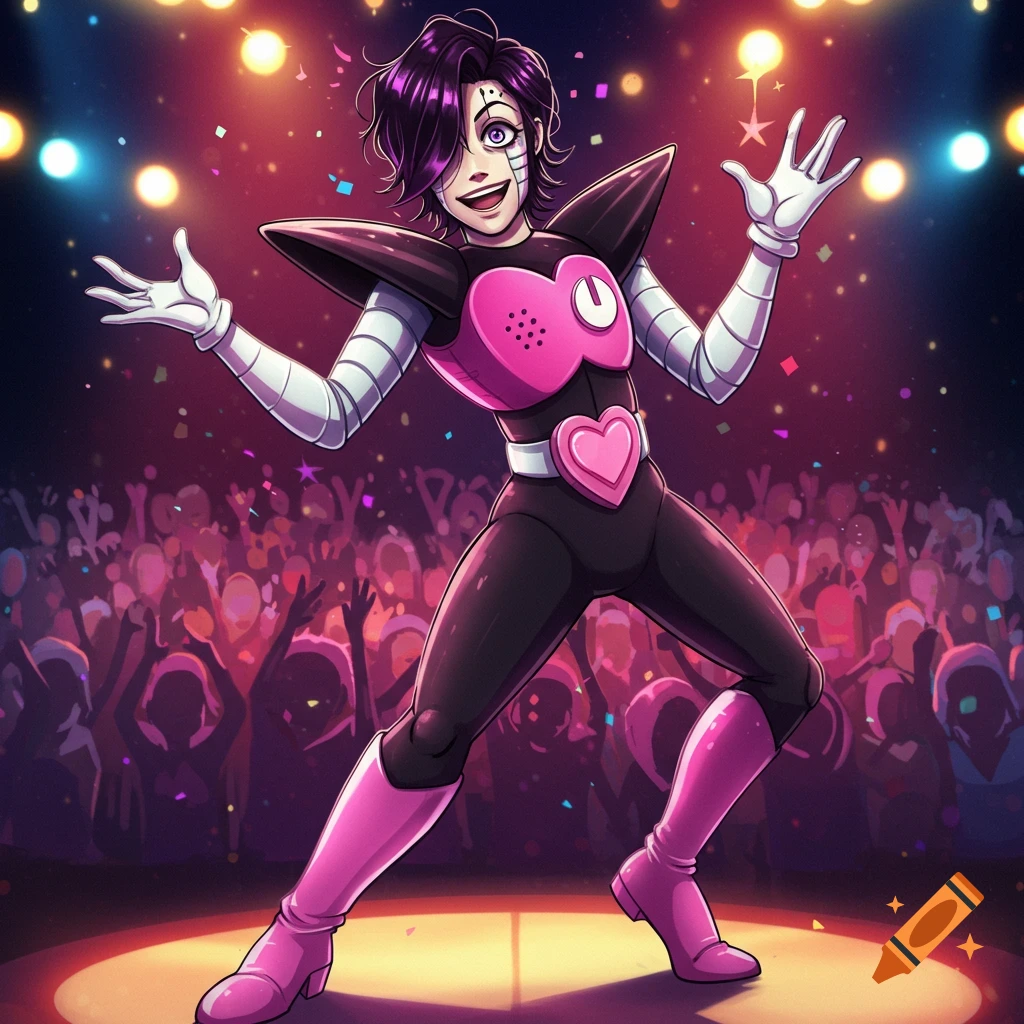 Mettaton performing on a stage in front of a crowd.