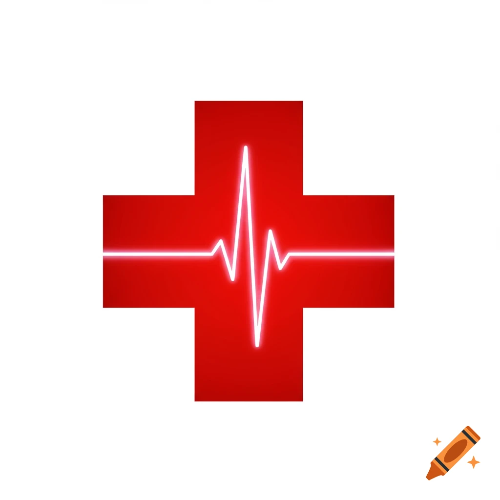 A red medic cross with a white heartbeat line across it.