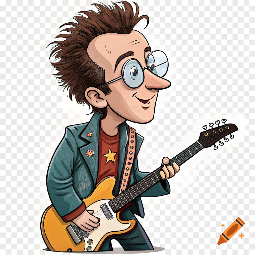 Cartoon musician playing an electric guitar