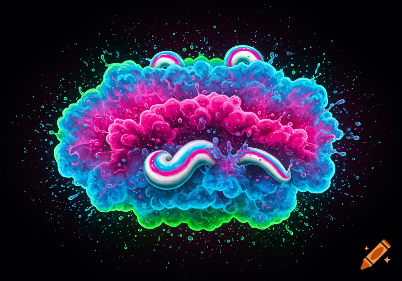 Abstract foam explosion in neon blue, pink, and green