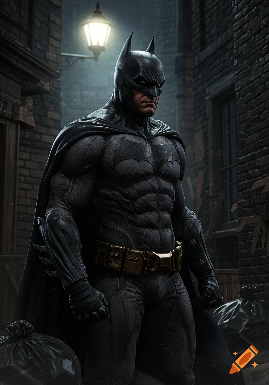 Batman standing in a dark alley.