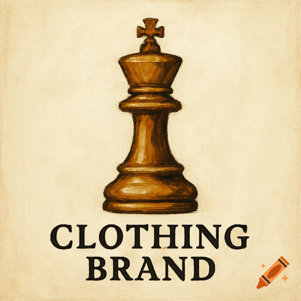 A gold king chess piece is positioned above the words CLOTHING BRAND.