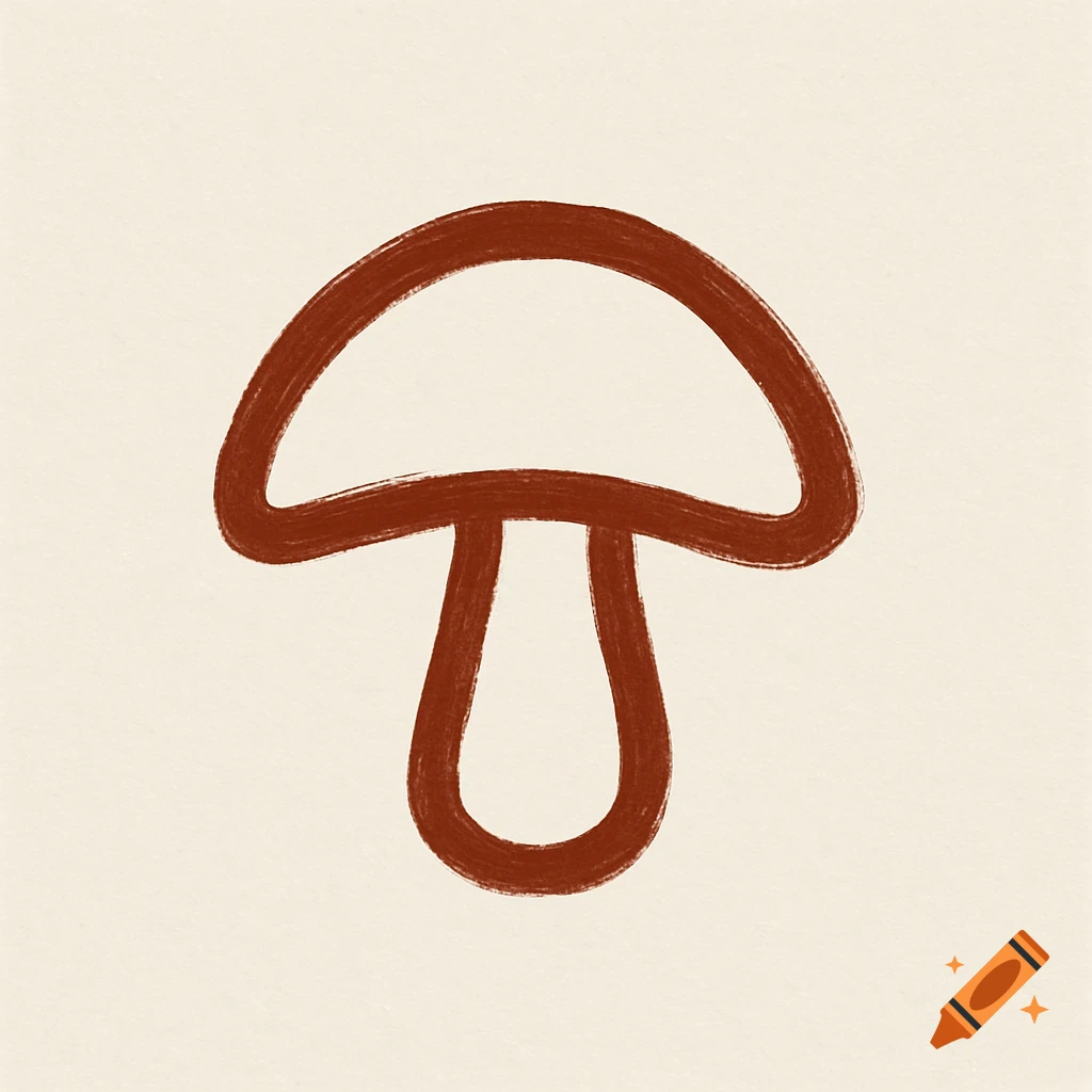 Simple brown mushroom outline in a digital brush stroke style
