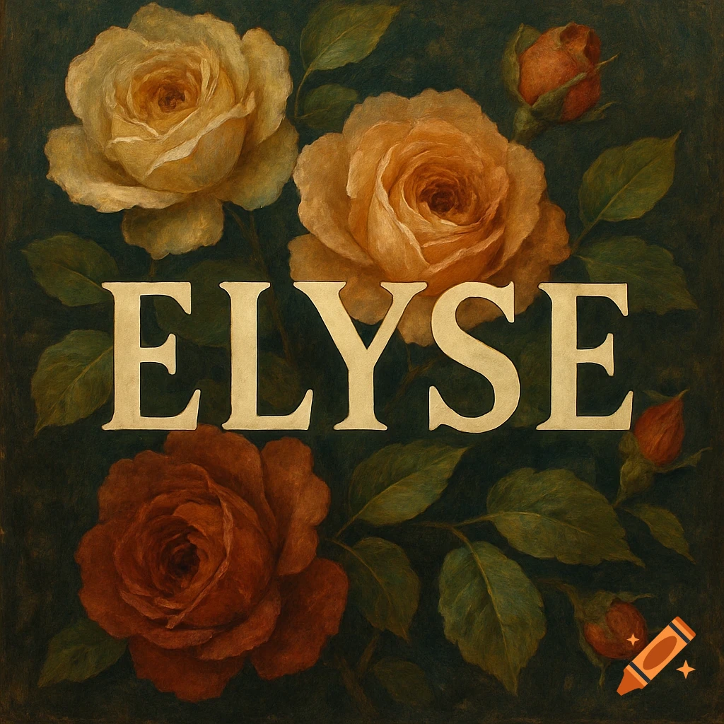 Yellow and red roses with the name ELYSE in large letters across the center.