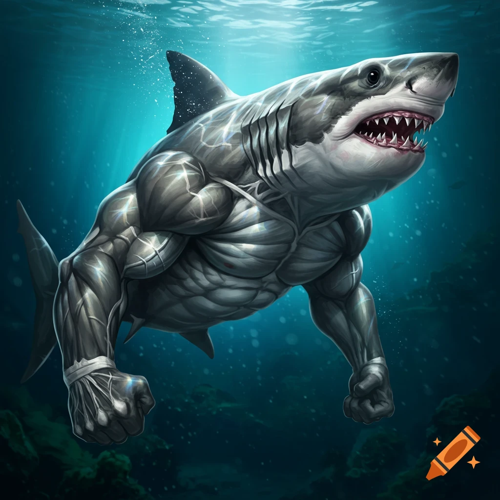 A muscular shark swimming underwater.