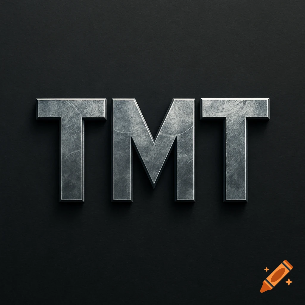 Metallic letters TMT on a dark background