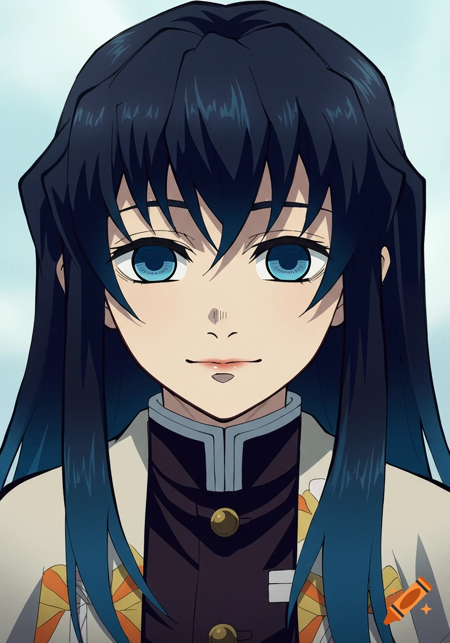 Anime portrait of a character with blue eyes and dark blue hair wearing a uniform