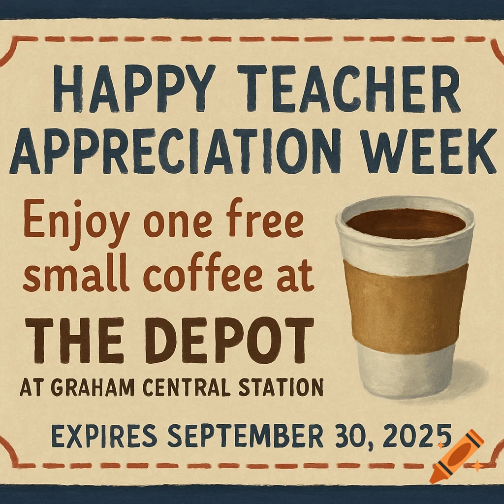 Coupon for a free small coffee for Teacher Appreciation Week.