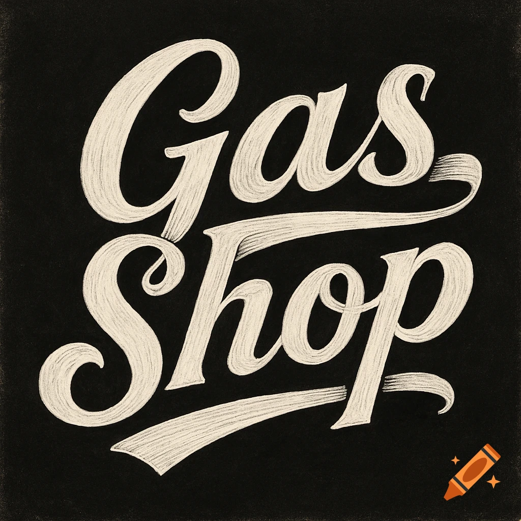 Vintage style white text 'Gas Shop' on a black background