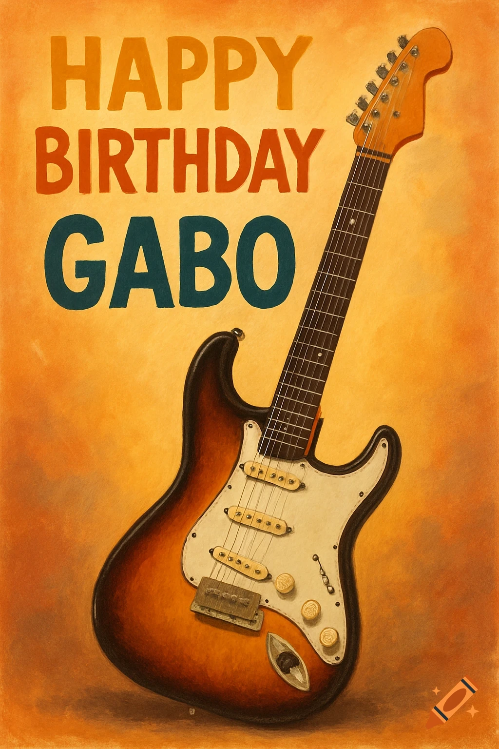 An electric guitar with 'HAPPY BIRTHDAY GABO' text.