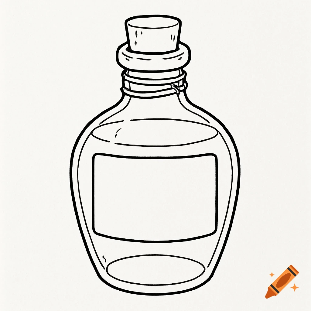 Line drawing of a potion bottle with a blank label