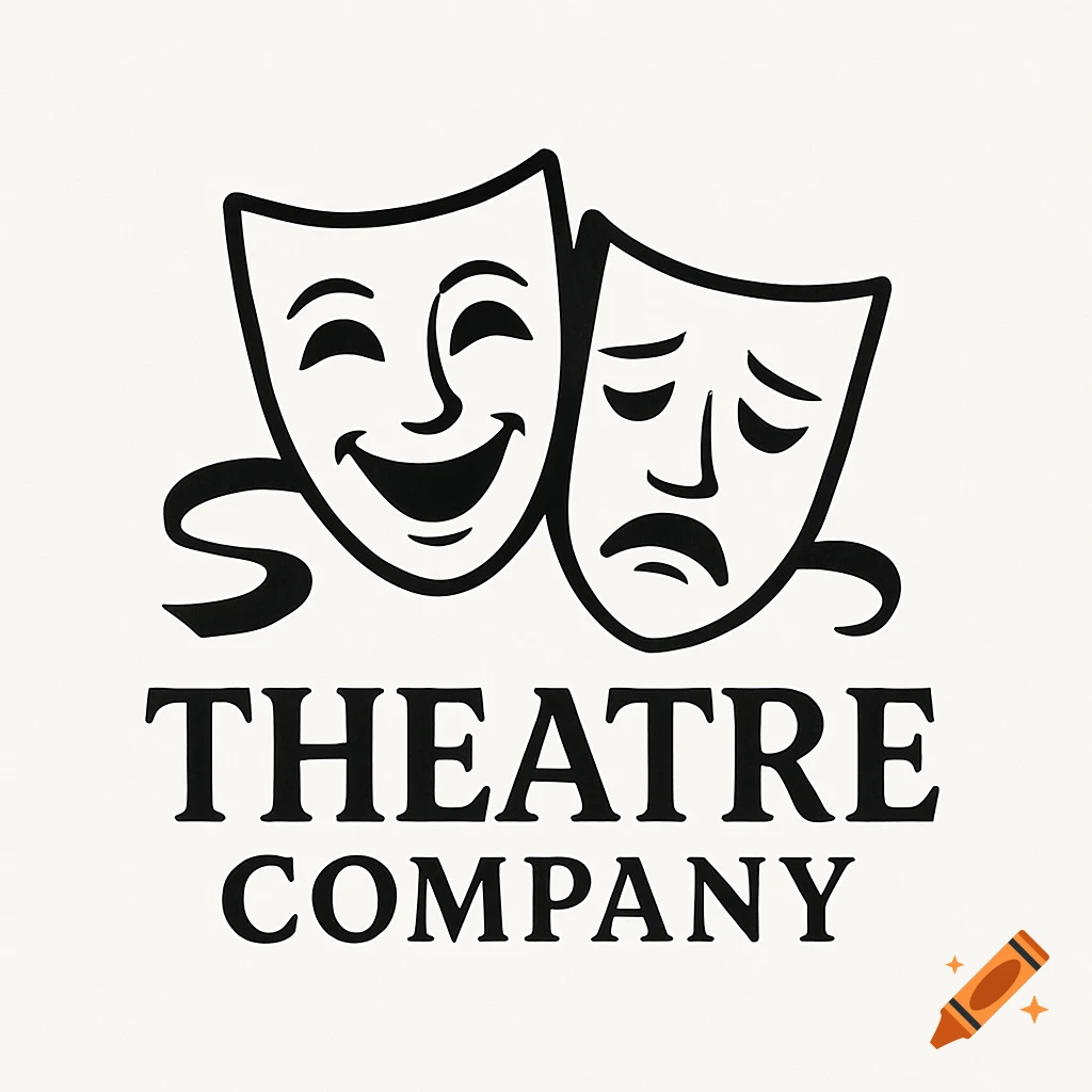 Black and white illustration of comedy and tragedy theatre masks above the words Theatre Company.