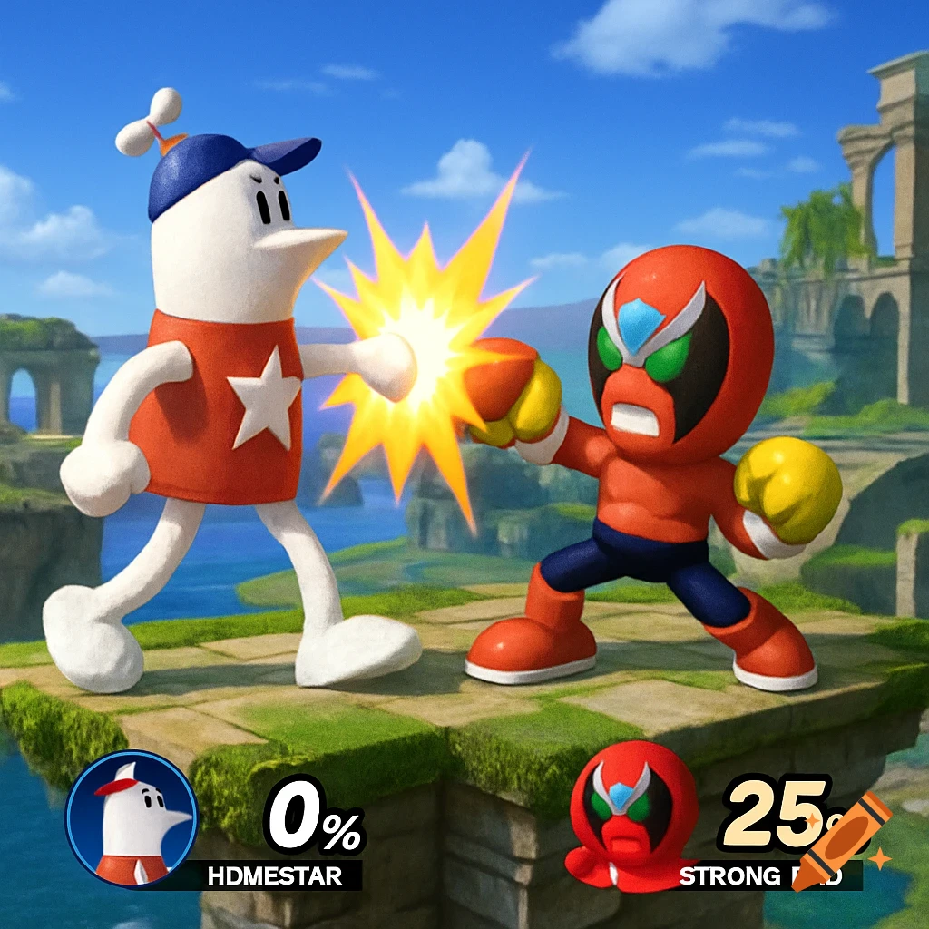 Homestar Runner and Strong Bad fighting in a Super Smash Bros style screenshot.