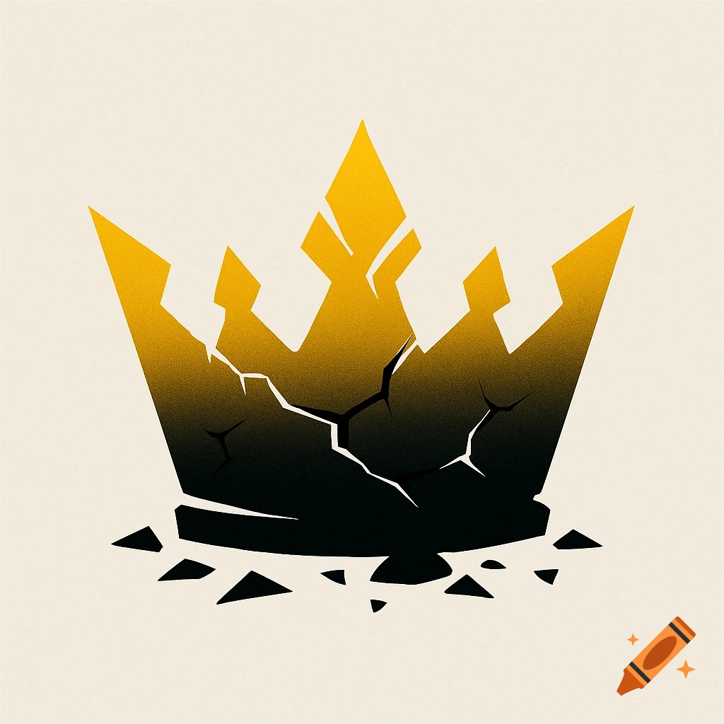 A shattered crown logo with yellow and black gradient and white cracks on a light background.