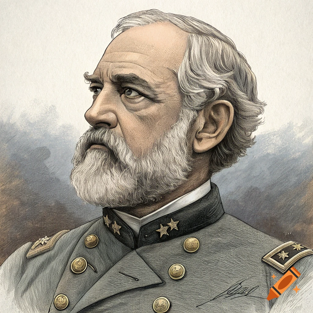 Illustration of a man with a beard in a military uniform