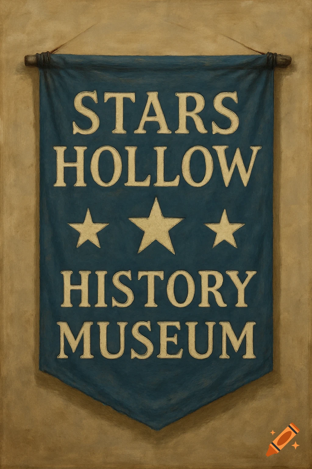 A blue banner that says 'Stars Hollow History Museum' with three stars.