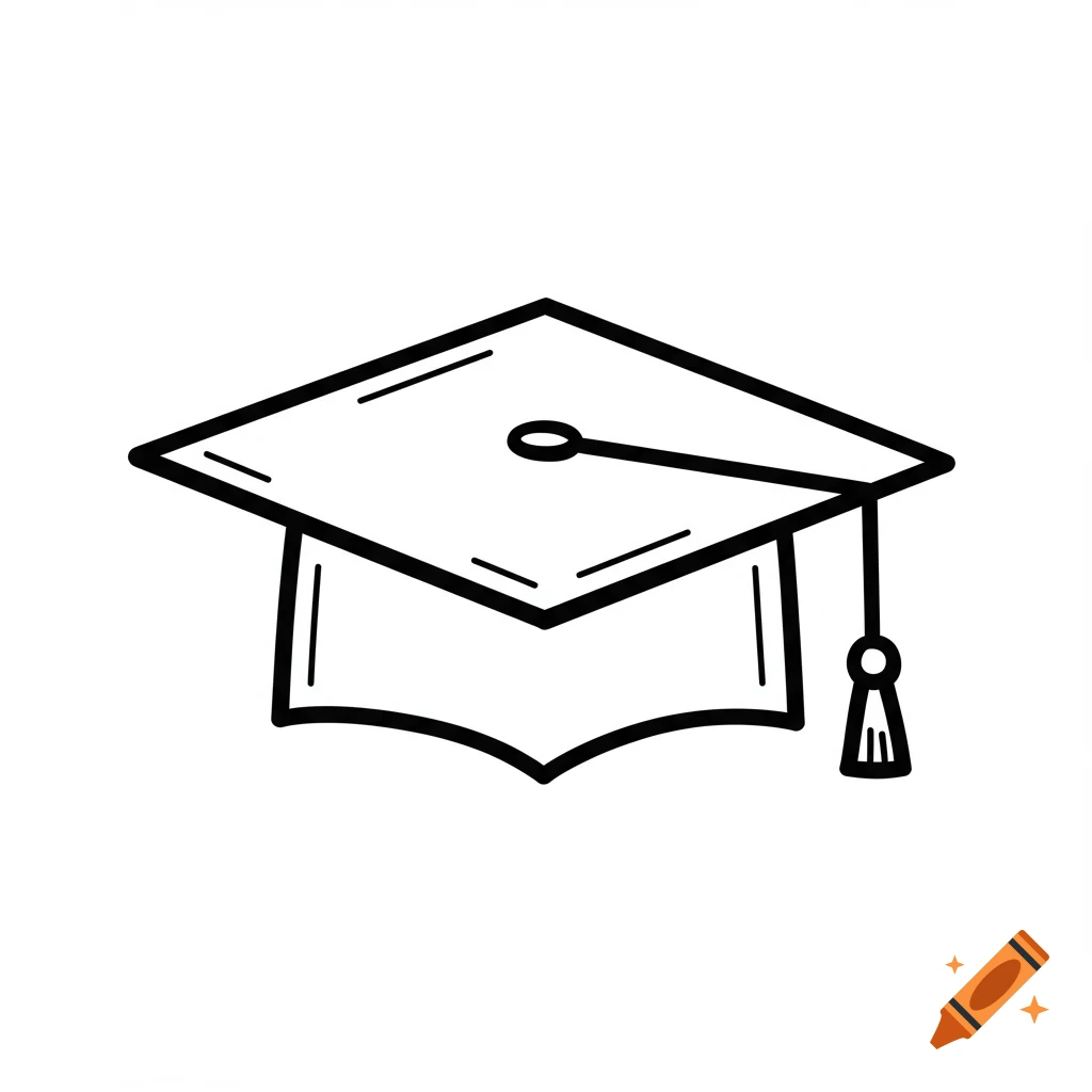 Black and white line drawing of a graduation cap.