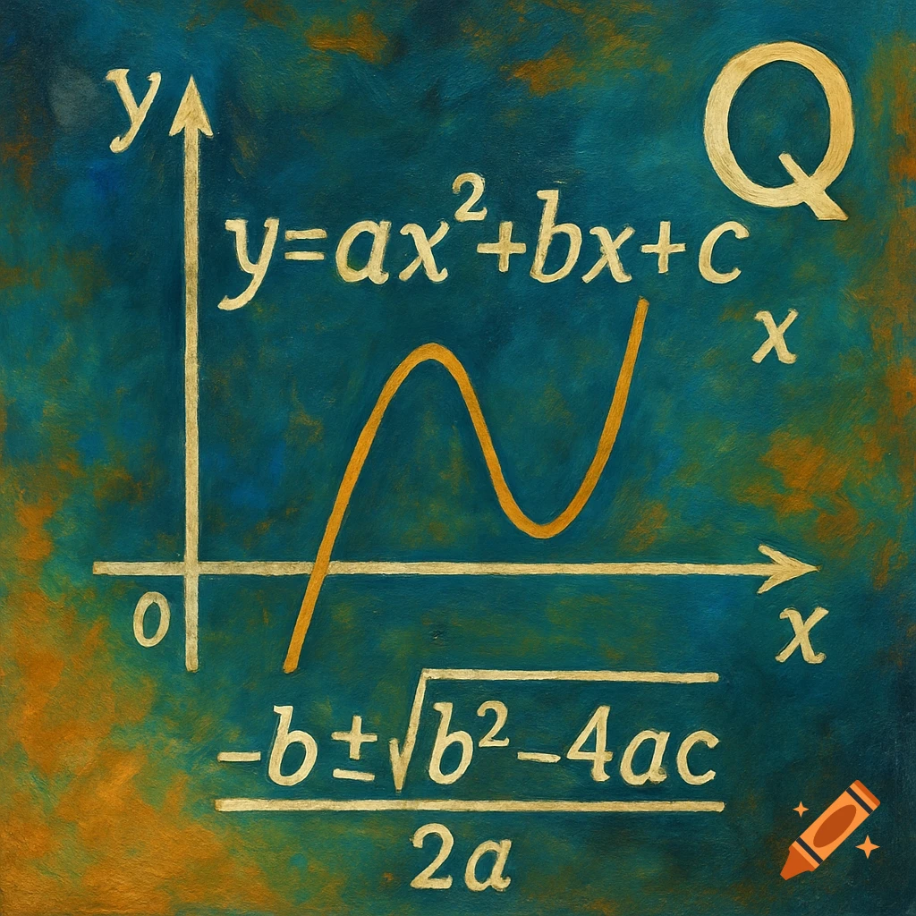 A graph showing a quadratic curve, equation, and formula.