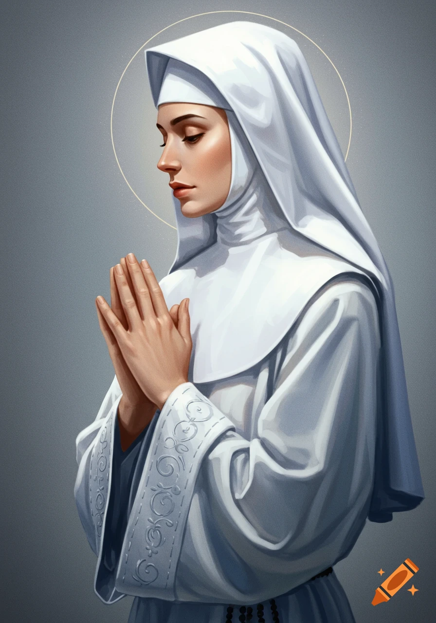 A nun praying with a halo
