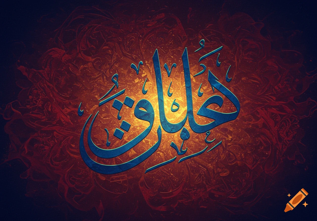 Blue Arabic calligraphy on a textured abstract background