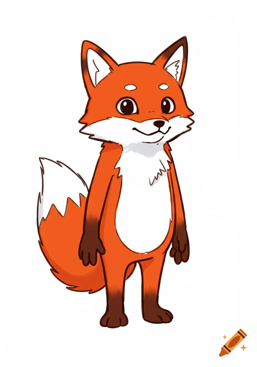 A simple, full-body cartoon fox character standing.