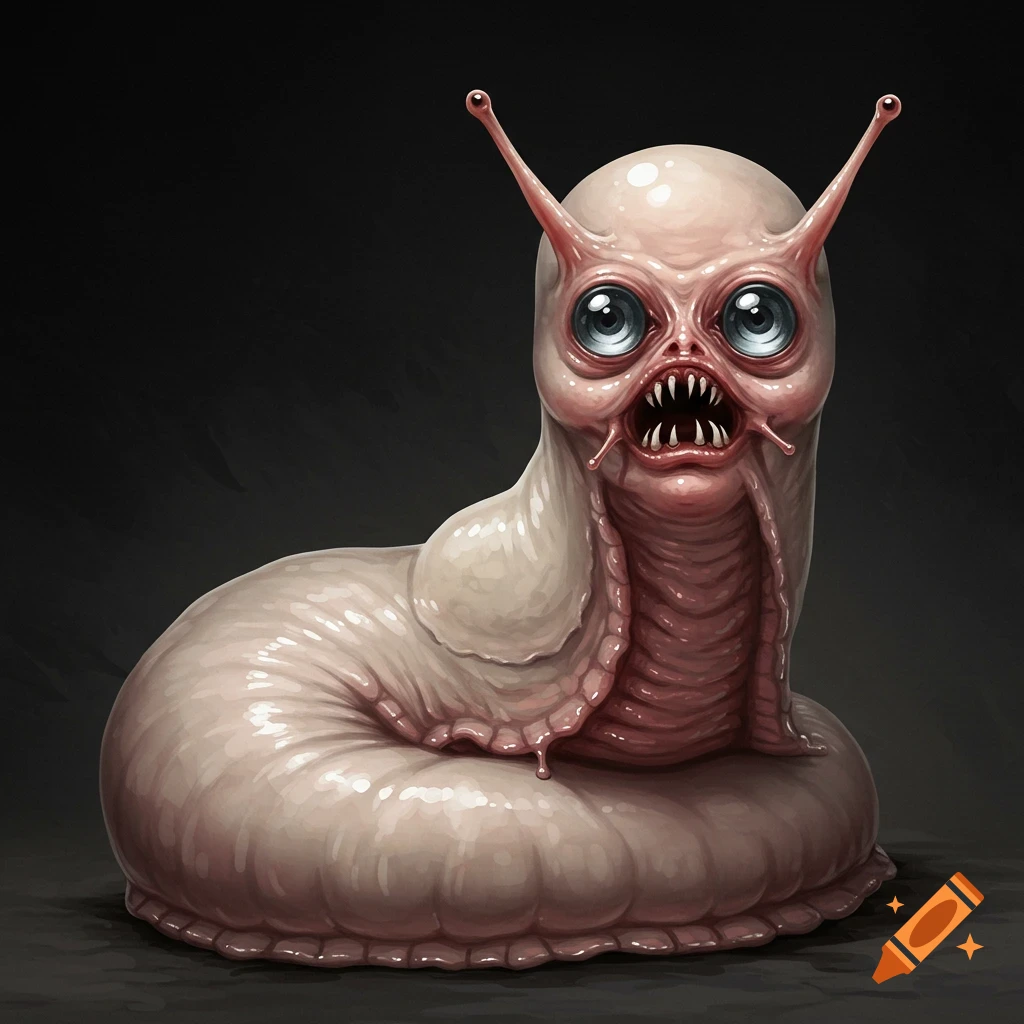 A creepy slug-like creature with large eyes and fangs.