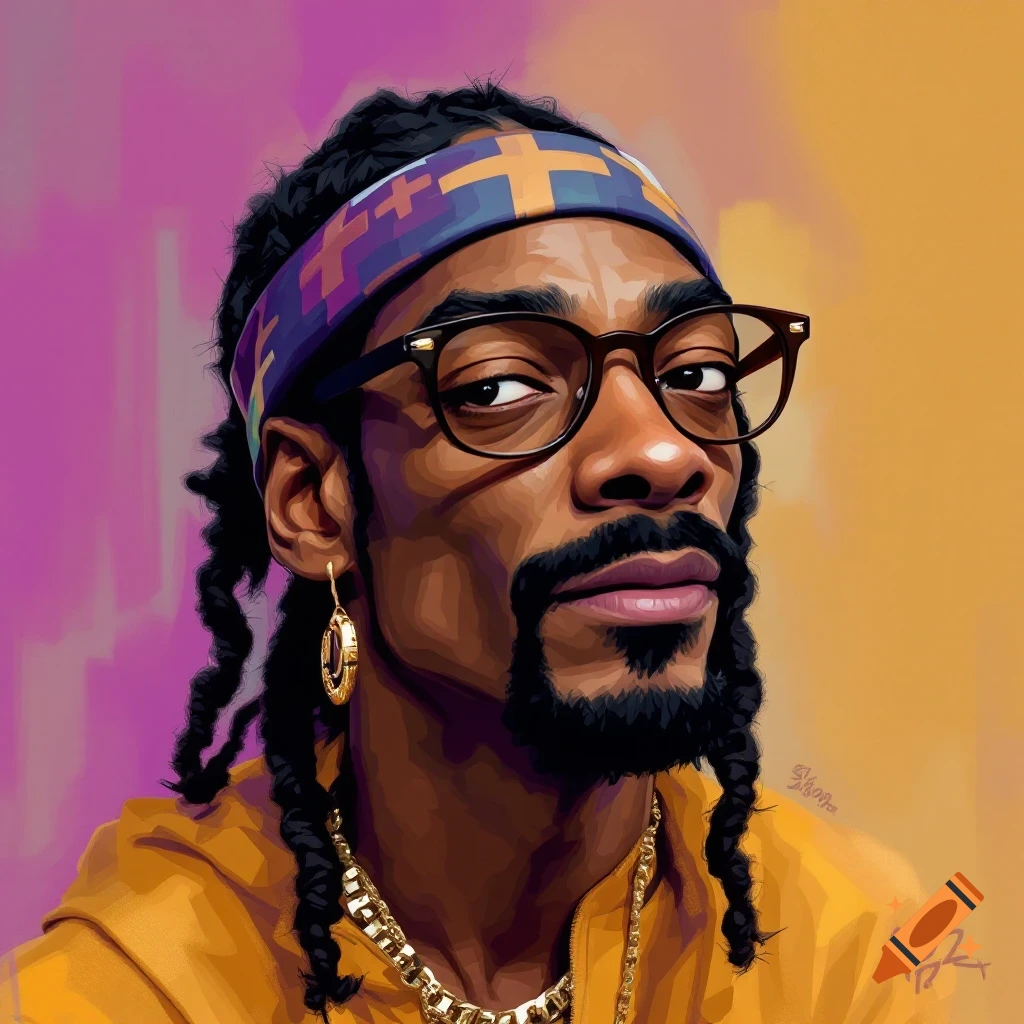 Portrait of Snoop Dogg wearing a headband and glasses.