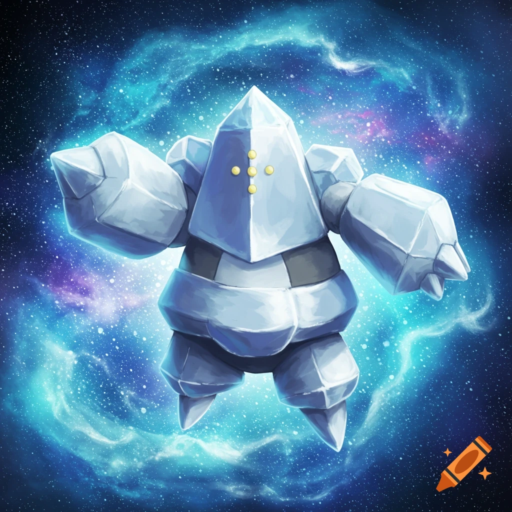 Regice Pokemon floating in a starry blue and purple nebula background.