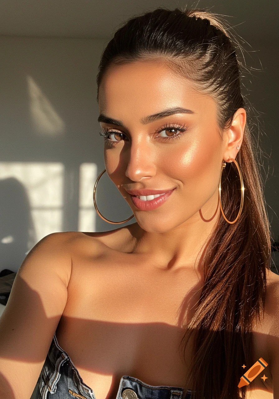 Close-up photorealistic portrait of a woman with hoop earrings