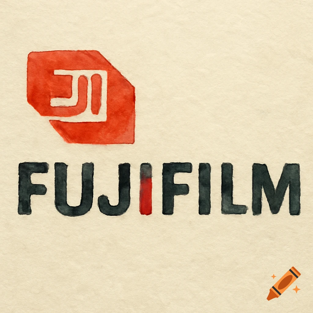 Fujifilm logo and text in watercolor style