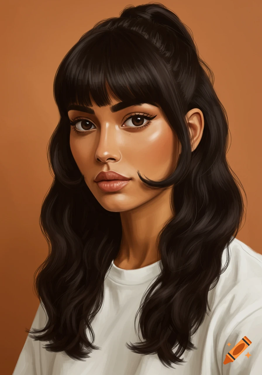 Portrait of a woman with dark hair, bangs, and a half-up ponytail.