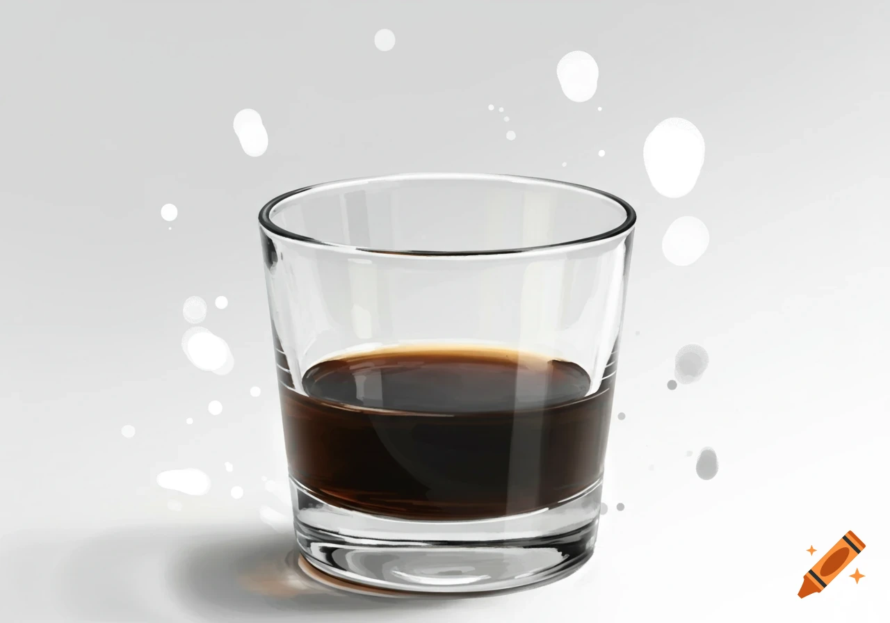 A glass with dark liquid and white splashes