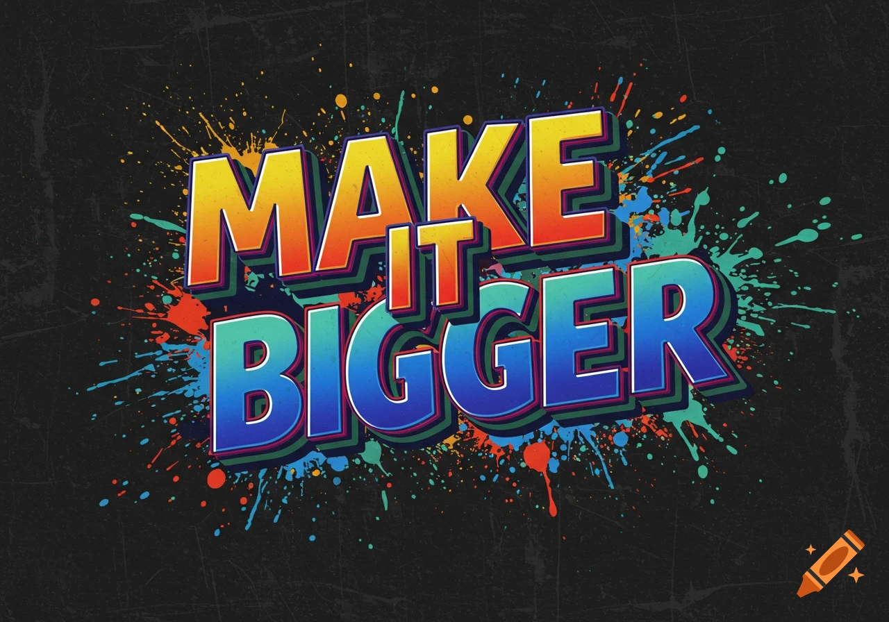 Stylized text reads "MAKE IT BIGGER" with colorful paint splatters on a dark background.