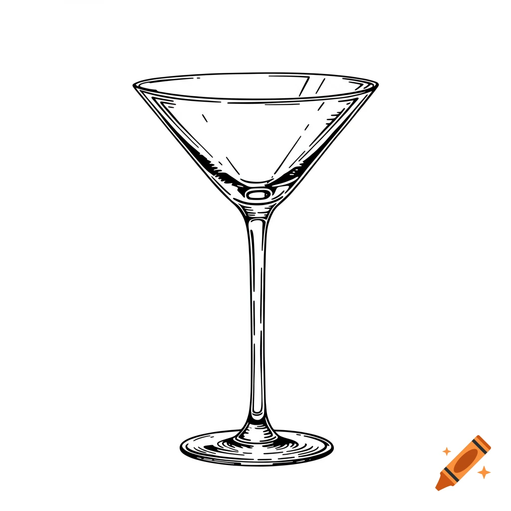 Black and white line drawing of a martini glass.