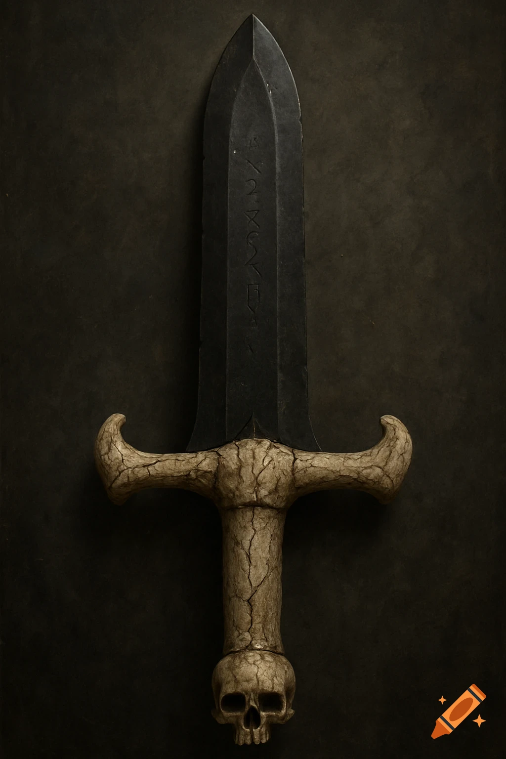 Dark fantasy sword with skull hilt and runes on the blade.