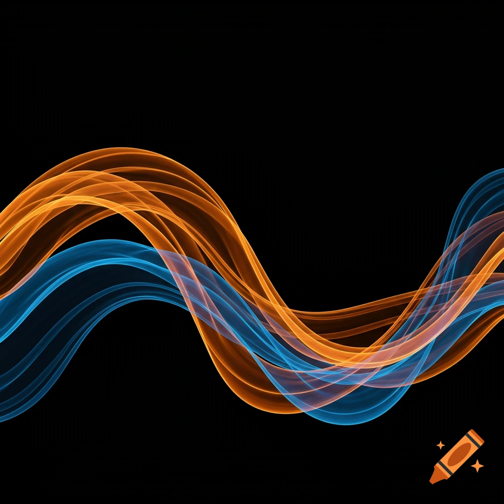 Abstract orange and blue waves on a black background.