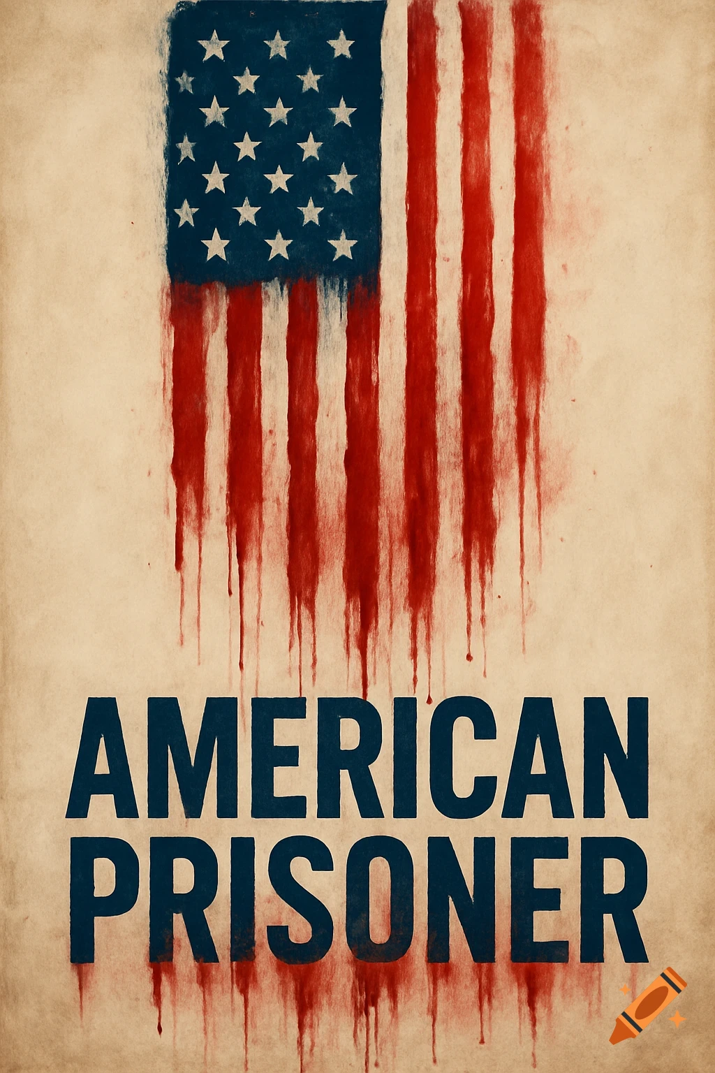 American flag bleeding vertically over text 'AMERICAN PRISONER'
