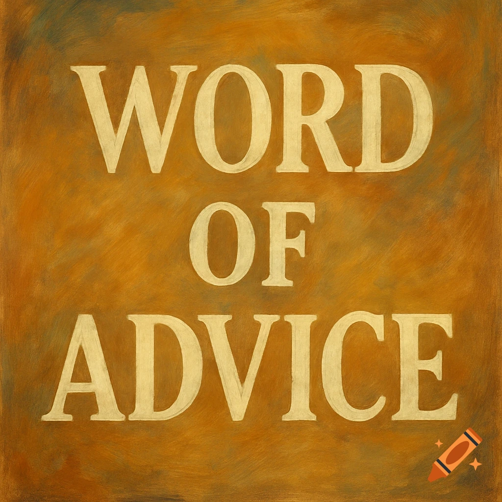 Text 'WORD OF ADVICE' on a textured background.