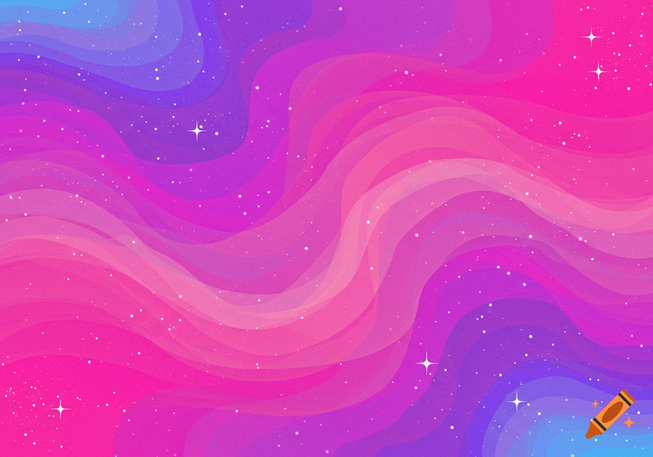Abstract background with wavy layers of pink, purple, and blue, featuring stars and speckles.