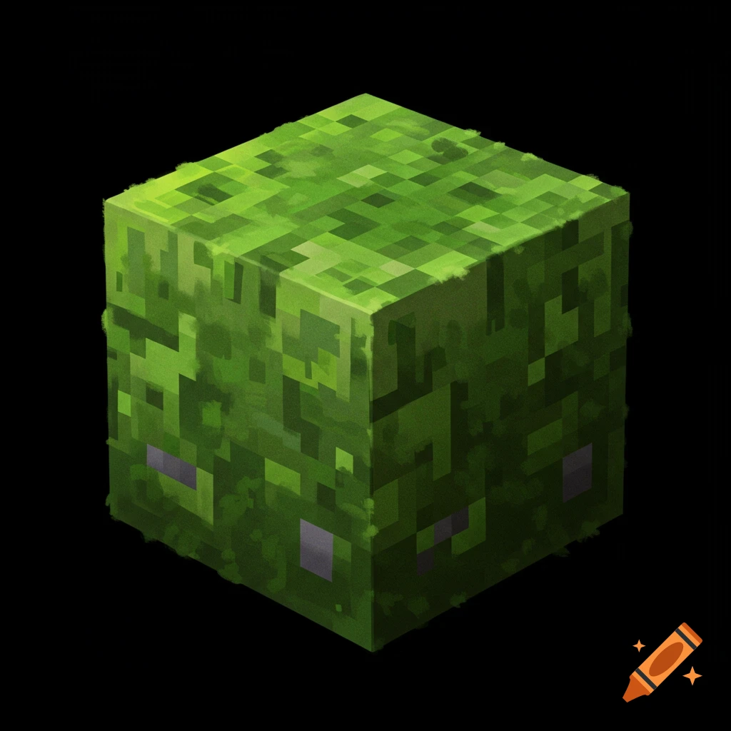 A Minecraft grass block against a black background.