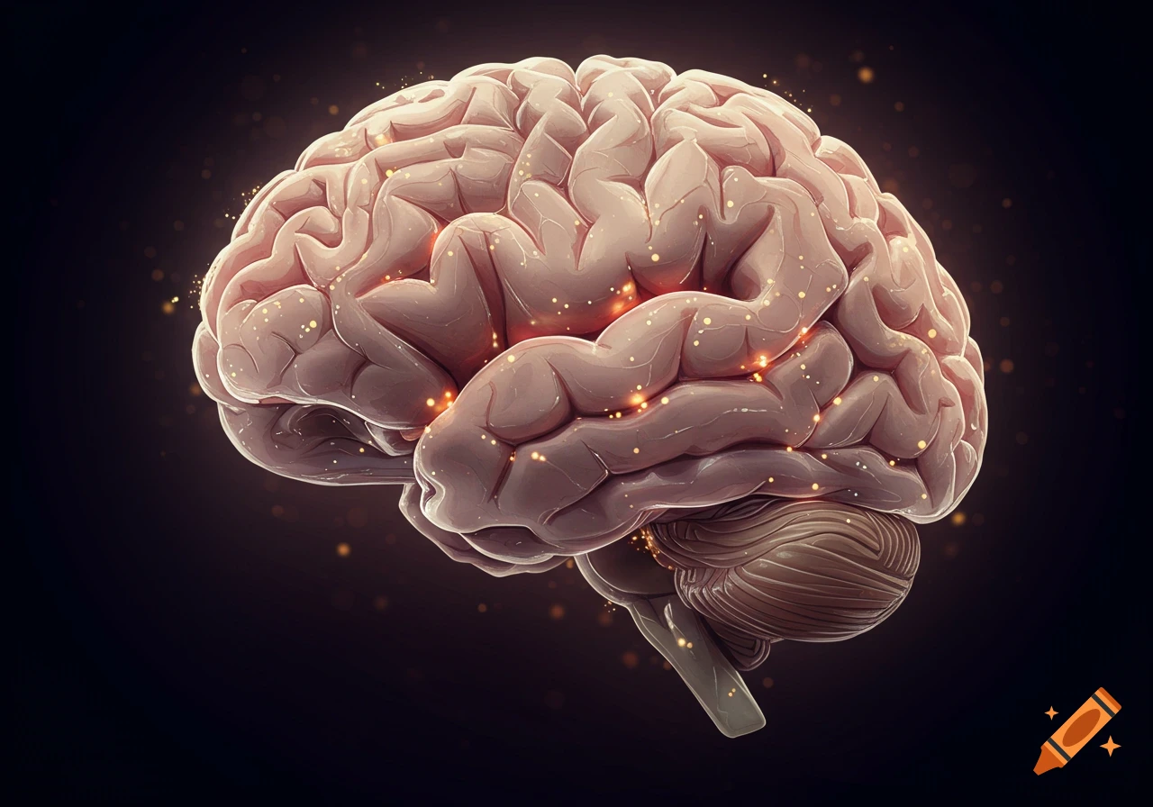 A human brain with glowing neural connections.