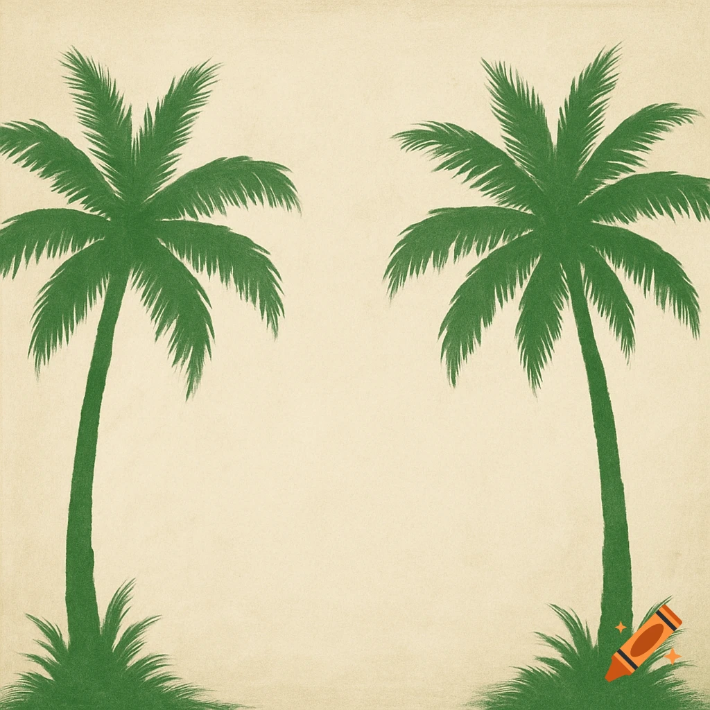 Two green palm tree silhouettes on a light background, digital illustration.