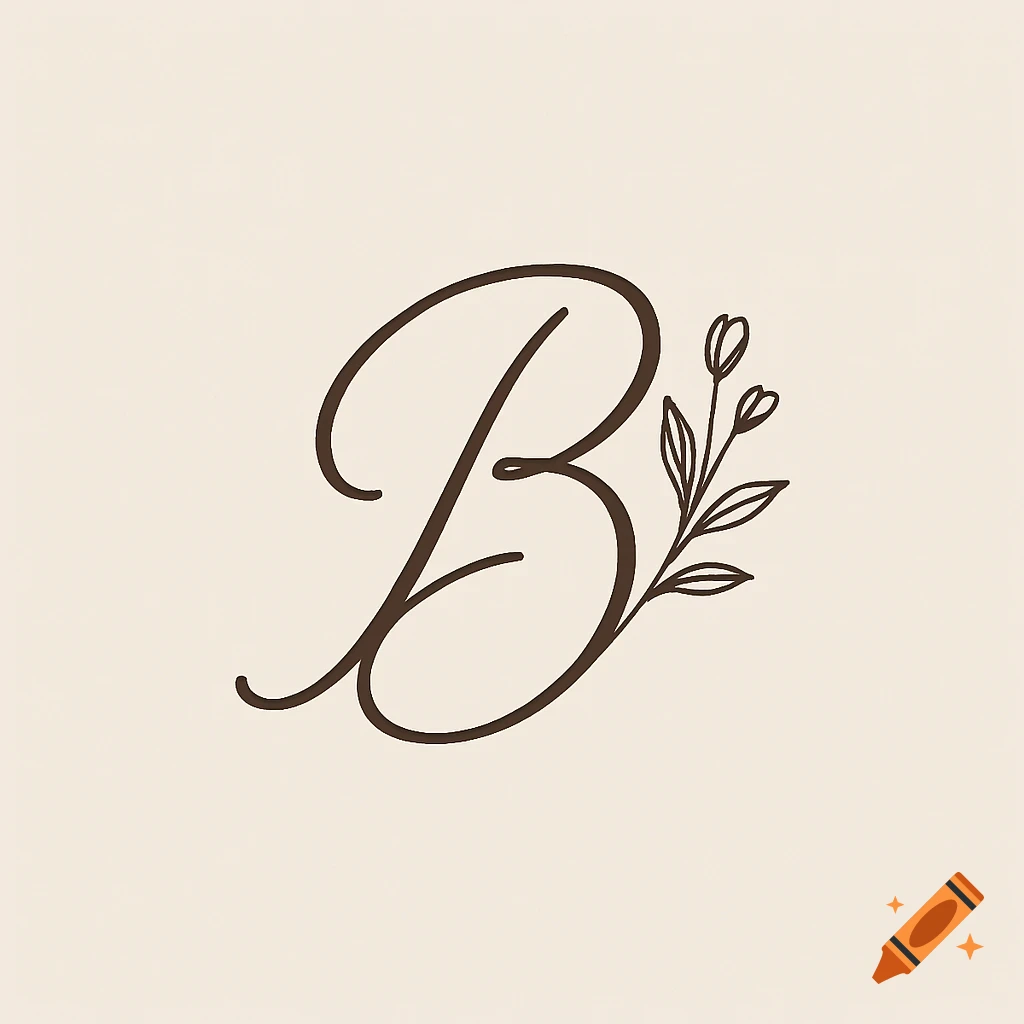 A minimalistic logo featuring a script letter B with floral elements.